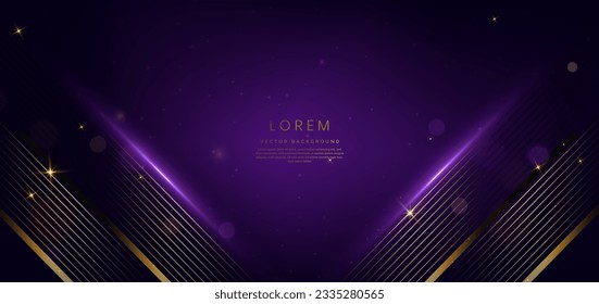 Luxury triangle elegant purple with golden lines and light effect and bokeh with copy space for text. Template award design. Vector illustration