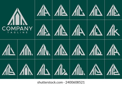 Luxury triangle letter T TT logo design set