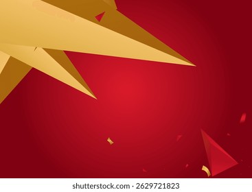 Luxury Triangle Minimal Vector Pink Background. Modern Certificate. Golden Geometric Pyramid Template. Business Magazine.