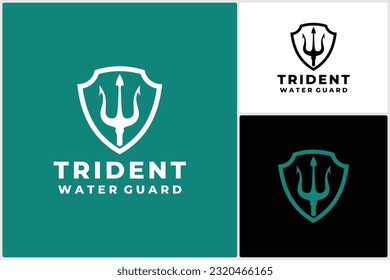 Luxus-Trident mit Schild King Poseidon Symbol Symbol Logo-Vektordesign