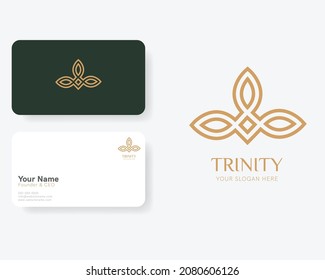  Luxury Trinity Leaf of Nature Logo with Business Card Template