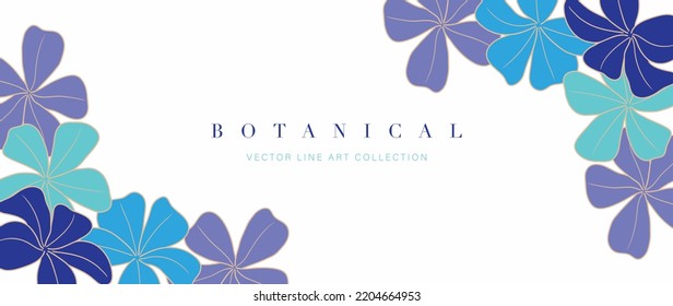 Luxury tropical flower on white background vector. Floral wallpaper with blue, purple flowers, flower blossom garden. Elegant natural illustration design for cover, banner, prints, invitation.