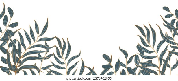 Luxury tropical leaves on white background vector. Floral wallpaper branch of leaves, foliage, foliage in gold. Elegant tropical illustration design for cover, banner, wall art, invitation, prints.	