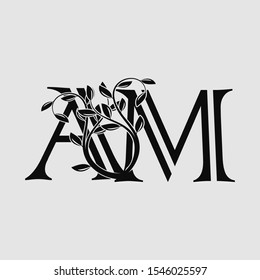 Luxury Tropical Nature Leaves letter A,M AM logo. Simple Vector design concept logo icon letter AM with tropical leaves for luxuries business, hotel, wedding service and more business identity.