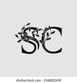 Luxury Tropical Nature Leaves letter S, C, SC logo. Simple Vector design concept logo icon letter SC with tropical leaves for luxuries business, hotel, wedding service and more business identity.