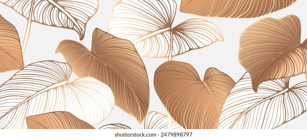 Luxury tropical vector background with gold and white leaves.