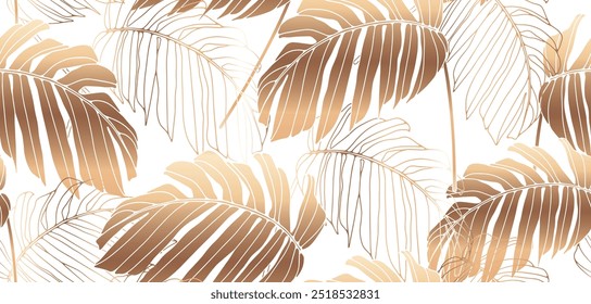 Vetor tropical de luxo padrão sem emenda com folhas de monstera dourado.