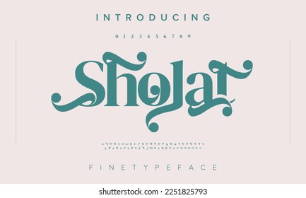 Luxury typeface serif font. Sholat muslim vintage typography vector illustration