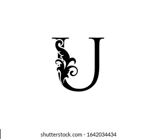 Luxury U Letter Logo. Black Floral U With Classy Leaves Shape design perfect for Boutique, Jewelry, Beauty Salon, Cosmetics, Spa, Hotel and Restaurant Logo. 
