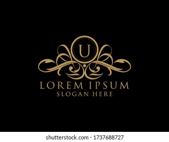 Luxury U Letter Logo, Flourishes calligraphic monogram emblem template for Restaurant, Boutique,Wedding, Hotel, Photography, Fashion and Label.