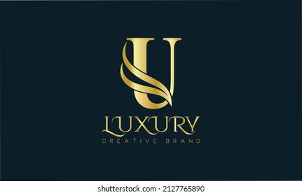 Luxury U monogram Classic Gold Lettering Typography Logo. Luxury decorative shiny vector illustration.