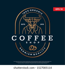 luxury  and unique coffee logo. with bull to be the mascot. modern icon, template design