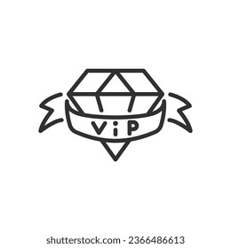 Luxury and uniqueness, linear icon. Diamond with the inscription. Line with editable stroke