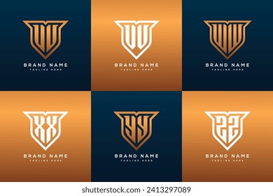 Luxury UU VV WW XX YY ZZ Monogram Initial Letters Shield Guard Shape Logo Design Collection For Your Brand or Business