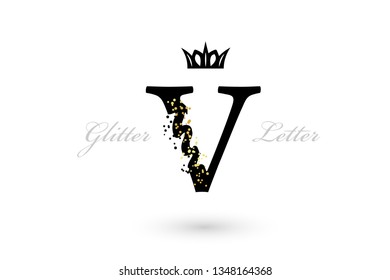 Luxury V letter emblem. Vector symbol with character element and golden dotted decoration