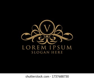 Luxury V Letter Logo, royal V calligraphic monogram emblem template for Restaurant, Boutique,Wedding, Hotel, Photography, Fashion and Label.