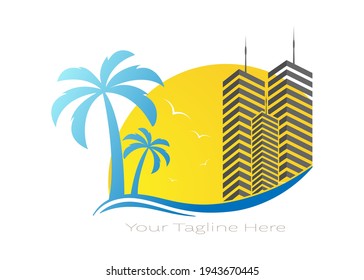 Luxury vacation or exotic resort logo template. Vector illustration, flat design. 