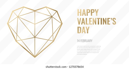 Luxury Valentines Day poster template with gold frame and black background. Invitation template. Geometric shape.