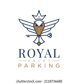 Luxury Valet Logotype. Owl Crown Key Concept. Logo Template.