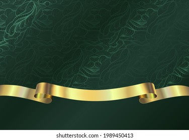 Luxury vector background. Gold pattern on a green background.