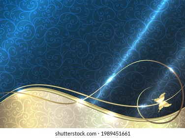 Luxury vector background. Gold pattern on a blue background.