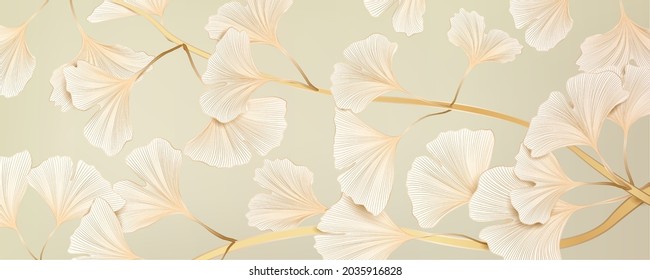 Luxury vector banner with ginkgo leaves for social media design, textiles and packaging.