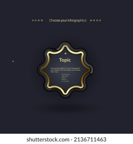 Luxury Vector buttons Design and premium steps of modern object tools for workflow chart templae on dark background