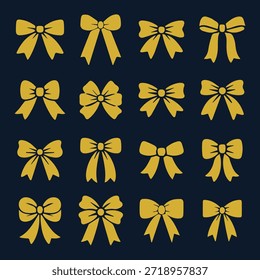 Eine luxuriöse Vektorkollektion mit verschiedenen goldenen Dekorbändern und Geschenkbögen, perfekt für Premium-Geschenkverpackungen, Weihnachten, Geburtstag und Feiertagsverpackungen.