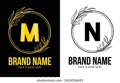 Luxury  Vector With Company name in a circle. Logos for fashion, flower, beauty  business.  Latter m n Logo .