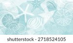 Luxury vector design with underwater plants, shells, starfish, corals, sea creatures, decorative waves and  watercolor splash. Template design for text, packaging and prints. Art sea background. 