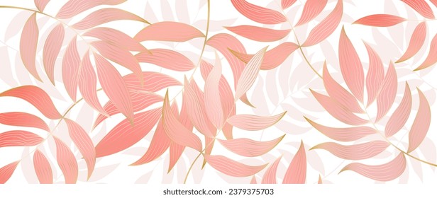 Luxury vector floral pattern, golden palm branches in pink, botanical abstract plant illustration for wall decor, print, fabric, banner.	
