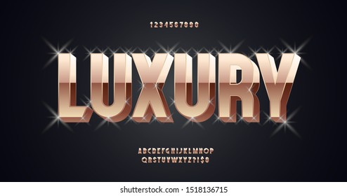Luxury vector font 3D bold gold style modern typography. Alphabet for shopping, invitation, premium card, motion, logo, poster, video, t shirt, book, animation, banner, game, movie, printing. 10 eps