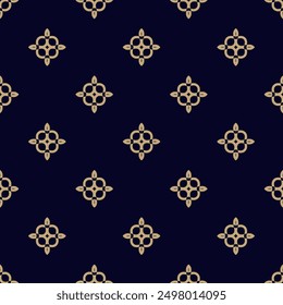 Motif géométrique harmonieux d'Image vectorielle de luxe avec des formes bouclées, des lignes courbes, des silhouettes florales. Texture simple ornement noir et doré. Élégant arrière-plan abstrait doré. Conception de géo sombre répétée