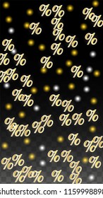 Luxury Vector Gold Percentage Sign Confetti on Transparent. Percent Sale Background. Business, Economics Print. Discount Illustration. Promotion Poster. Black Friday Banner. Special offer Template.