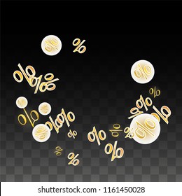 Luxury Vector Gold Percentage Sign Confetti on Transparent. Percent Sale Background. Business, Economics Print. Discount Illustration. Promotion Poster. Black Friday Banner. Special offer Template.