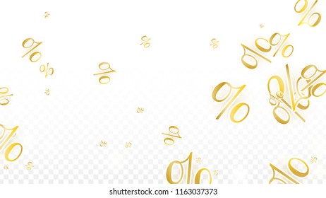 Luxury Vector Gold Percentage Sign Confetti on Transparent. Percent Sale Background. Business, Economics Print. Discount Illustration. Promotion Poster. Black Friday Banner. Special offer Template.