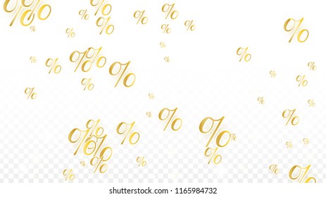 Luxury Vector Gold Percentage Sign Confetti on Transparent. Percent Sale Background. Business, Economics Print. Discount Illustration. Promotion Poster. Black Friday Banner. Special offer Template.