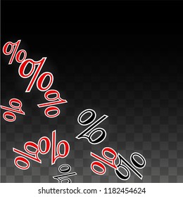 Luxury Vector Gold Percentage Sign Confetti on Transparent. Percent Sale Background. Business, Economics Print. Discount Illustration. Promotion Poster. Black Friday Banner. Special offer Template.