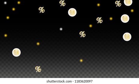 Luxury Vector Gold Percentage Sign Confetti on Transparent. Percent Sale Background. Business, Economics Print. Discount Illustration. Promotion Poster. Black Friday Banner. Special offer Template.