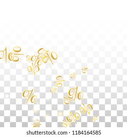 Luxury Vector Gold Percentage Sign Confetti on Transparent. Percent Sale Background. Business, Economics Print. Discount Illustration. Promotion Poster. Black Friday Banner. Special offer Template.