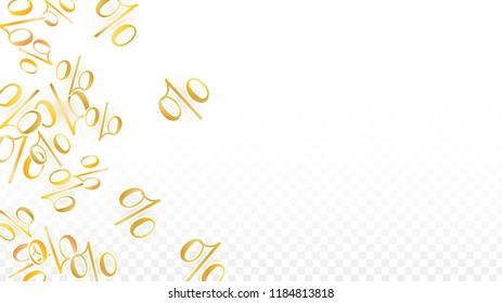 Luxury Vector Gold Percentage Sign Confetti on Transparent. Percent Sale Background. Business, Economics Print. Discount Illustration. Promotion Poster. Black Friday Banner. Special offer Template.