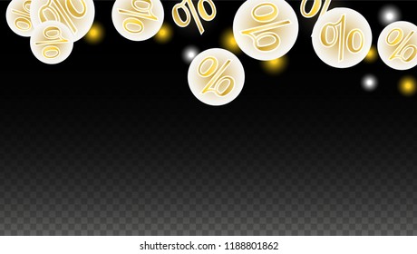 Luxury Vector Gold Percentage Sign Confetti on Transparent. Percent Sale Background. Business, Economics Print. Discount Illustration. Promotion Poster. Black Friday Banner. Special offer Template.