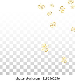 Luxury Vector Gold Percentage Sign Confetti on Transparent. Percent Sale Background. Business, Economics Print. Discount Illustration. Promotion Poster. Black Friday Banner. Special offer Template.