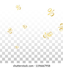 Luxury Vector Gold Percentage Sign Confetti on Transparent. Percent Sale Background. Business, Economics Print. Discount Illustration. Promotion Poster. Black Friday Banner. Special offer Template.