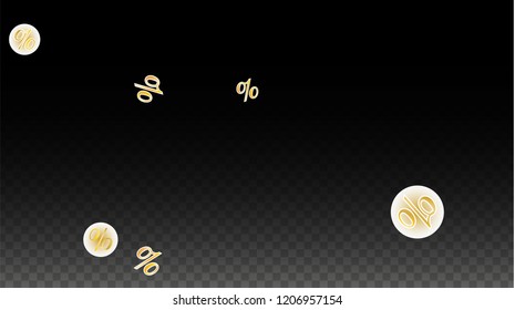 Luxury Vector Gold Percentage Sign Confetti on Transparent. Percent Sale Background. Business, Economics Print. Discount Illustration. Promotion Poster. Black Friday Banner. Special offer Template.