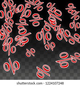 Luxury Vector Gold Percentage Sign Confetti on Transparent. Percent Sale Background. Business, Economics Print. Discount Illustration. Promotion Poster. Black Friday Banner. Special offer Template.