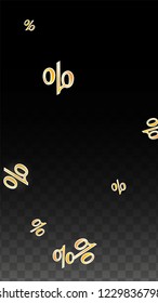 Luxury Vector Gold Percentage Sign Confetti on Transparent. Percent Sale Background. Business, Economics Print. Discount Illustration. Promotion Poster. Black Friday Banner. Special offer Template.