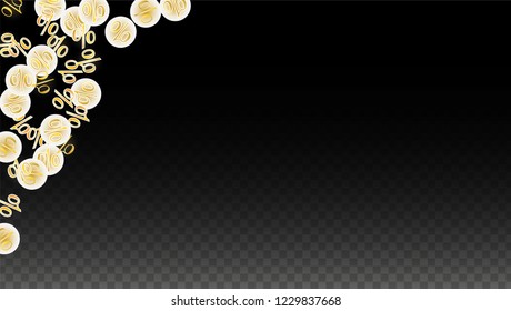 Luxury Vector Gold Percentage Sign Confetti on Transparent. Percent Sale Background. Business, Economics Print. Discount Illustration. Promotion Poster. Black Friday Banner. Special offer Template.