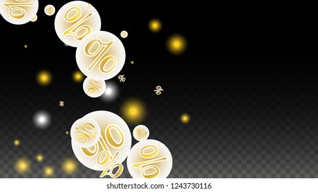 Luxury Vector Gold Percentage Sign Confetti on Transparent. Percent Sale Background. Business, Economics Print. Discount Illustration. Promotion Poster. Black Friday Banner. Special offer Template.