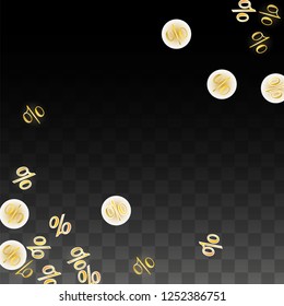 Luxury Vector Gold Percentage Sign Confetti on Transparent. Percent Sale Background. Business, Economics Print. Discount Illustration. Promotion Poster. Black Friday Banner. Special offer Template.